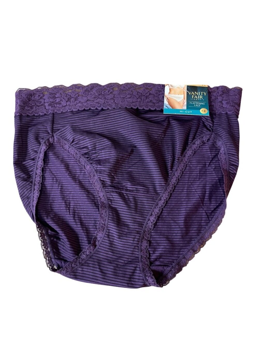 Vanity Fair Lingerie Light & Silky Flattering Lace Hi-Cut Underwear Sz LG Purple